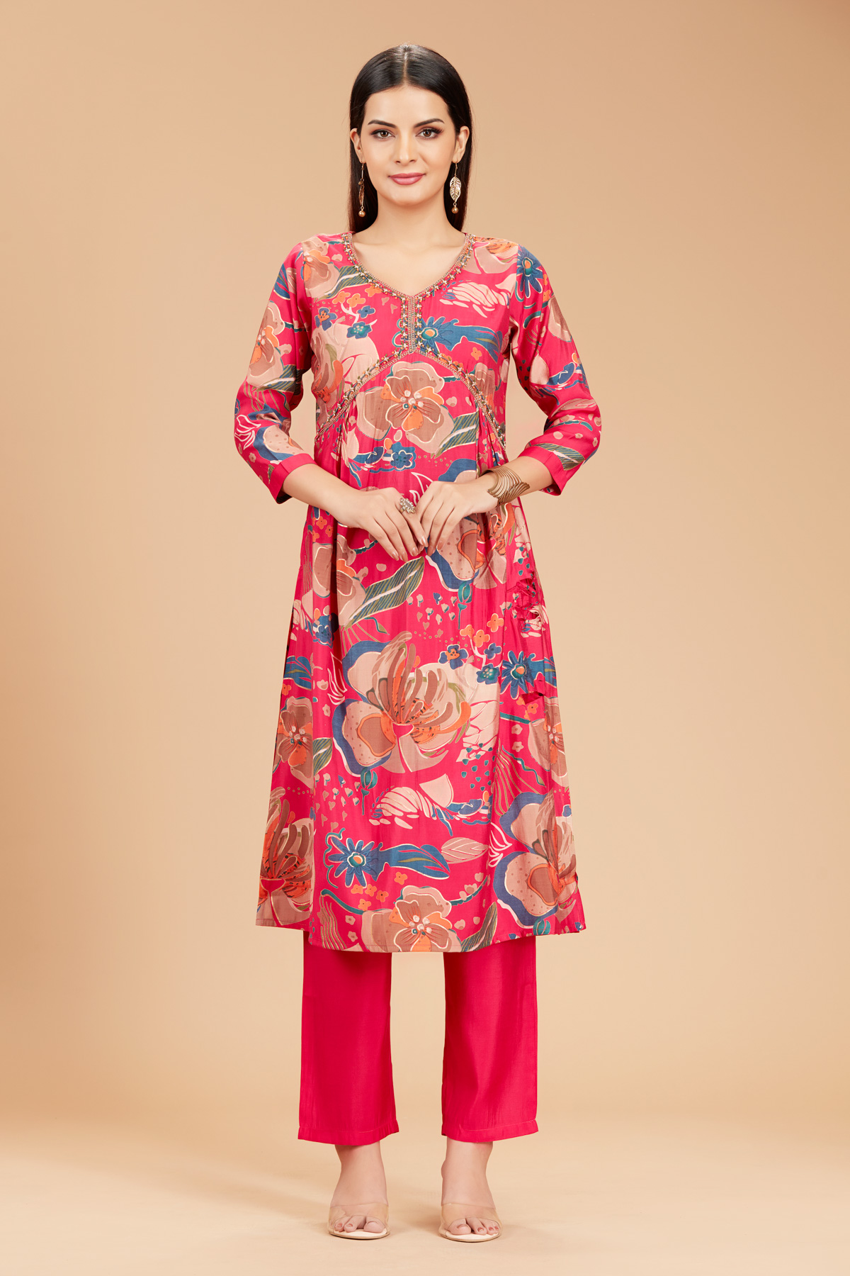 Red Alia Cut Kurti With Pant